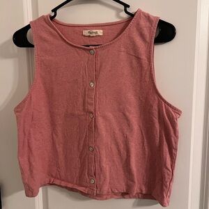 Madewell Pink Sleeveless Crop Tank Top with Buttons